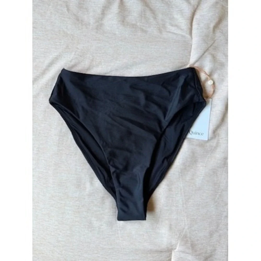 quince italian high-rise high-leg bikini bottom black, women size large